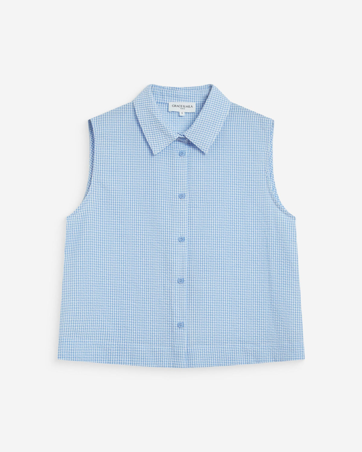 Chemise en coton vichy sans manches ciel Windell