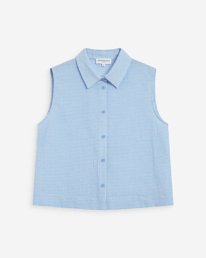 Chemise en coton vichy sans manches ciel Windell