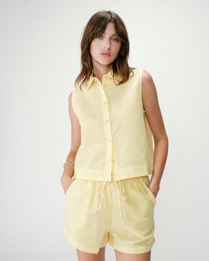 Chemise en coton vichy sans manches jaune Windell