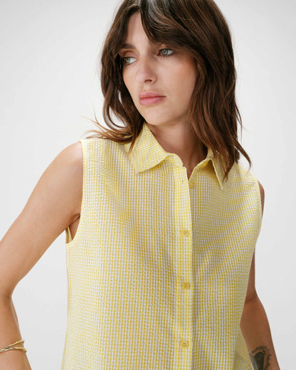 Chemise en coton vichy sans manches jaune Windell