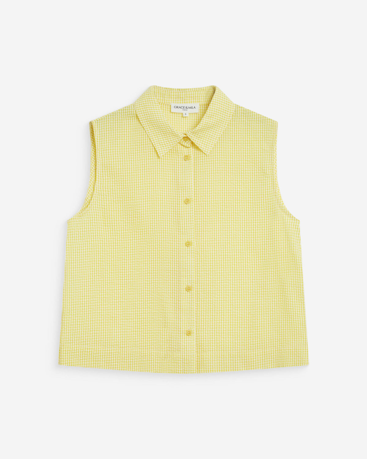 Chemise en coton vichy sans manches jaune Windell