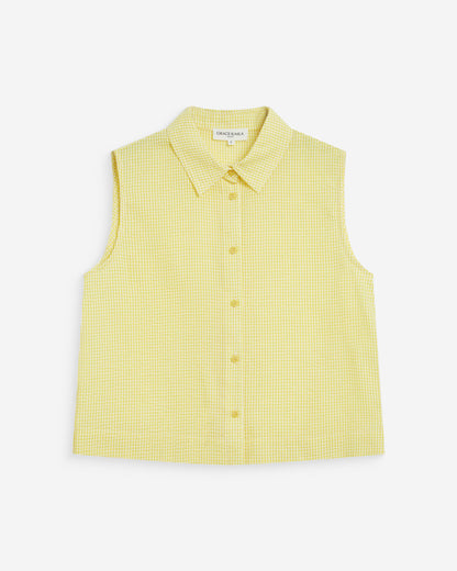 Chemise en coton vichy sans manches jaune Windell