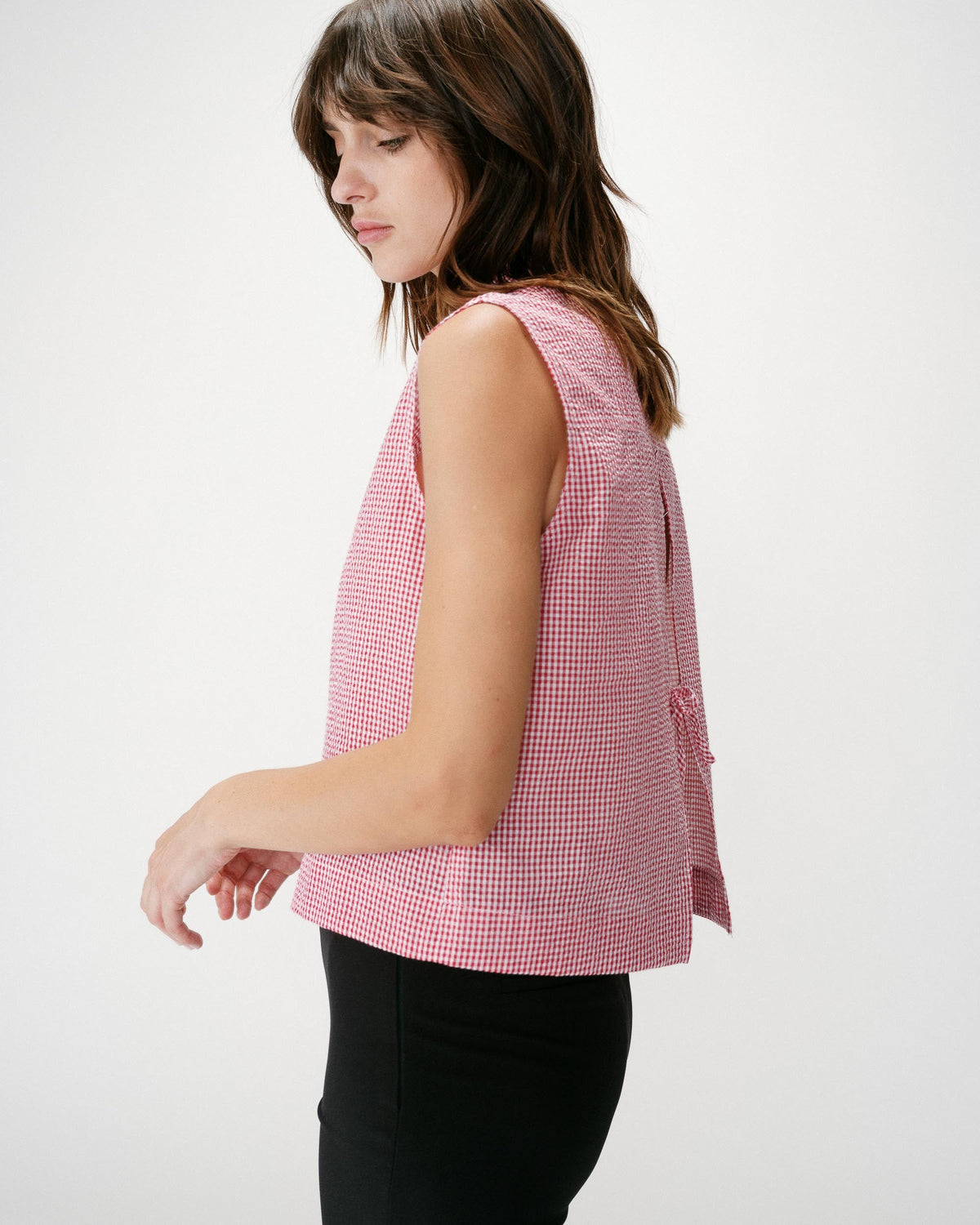 Chemise en coton vichy sans manches rouge Windell