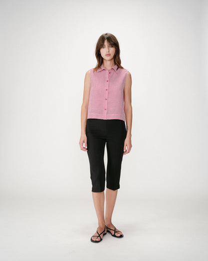 Chemise en coton vichy sans manches rouge Windell