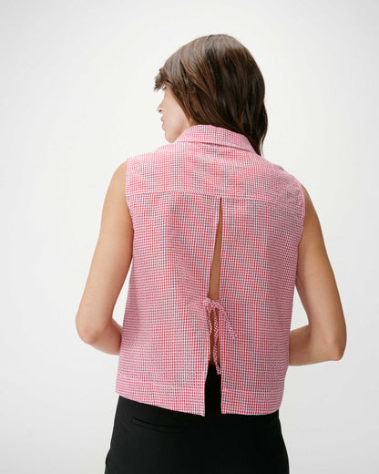 Chemise en coton vichy sans manches rouge Windell