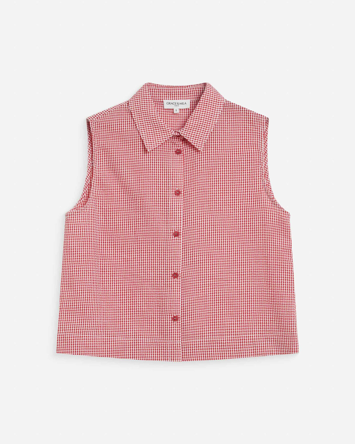 Chemise en coton vichy sans manches rouge Windell