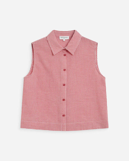 Chemise en coton vichy sans manches rouge Windell