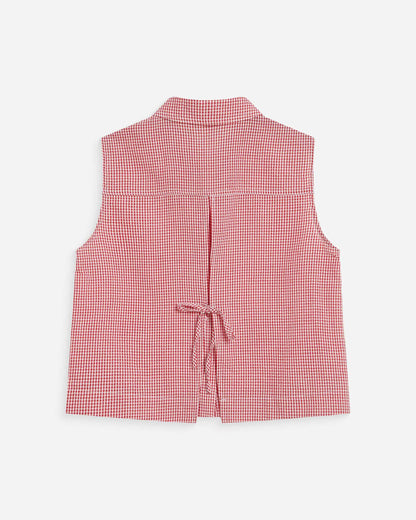 Chemise en coton vichy sans manches rouge Windell