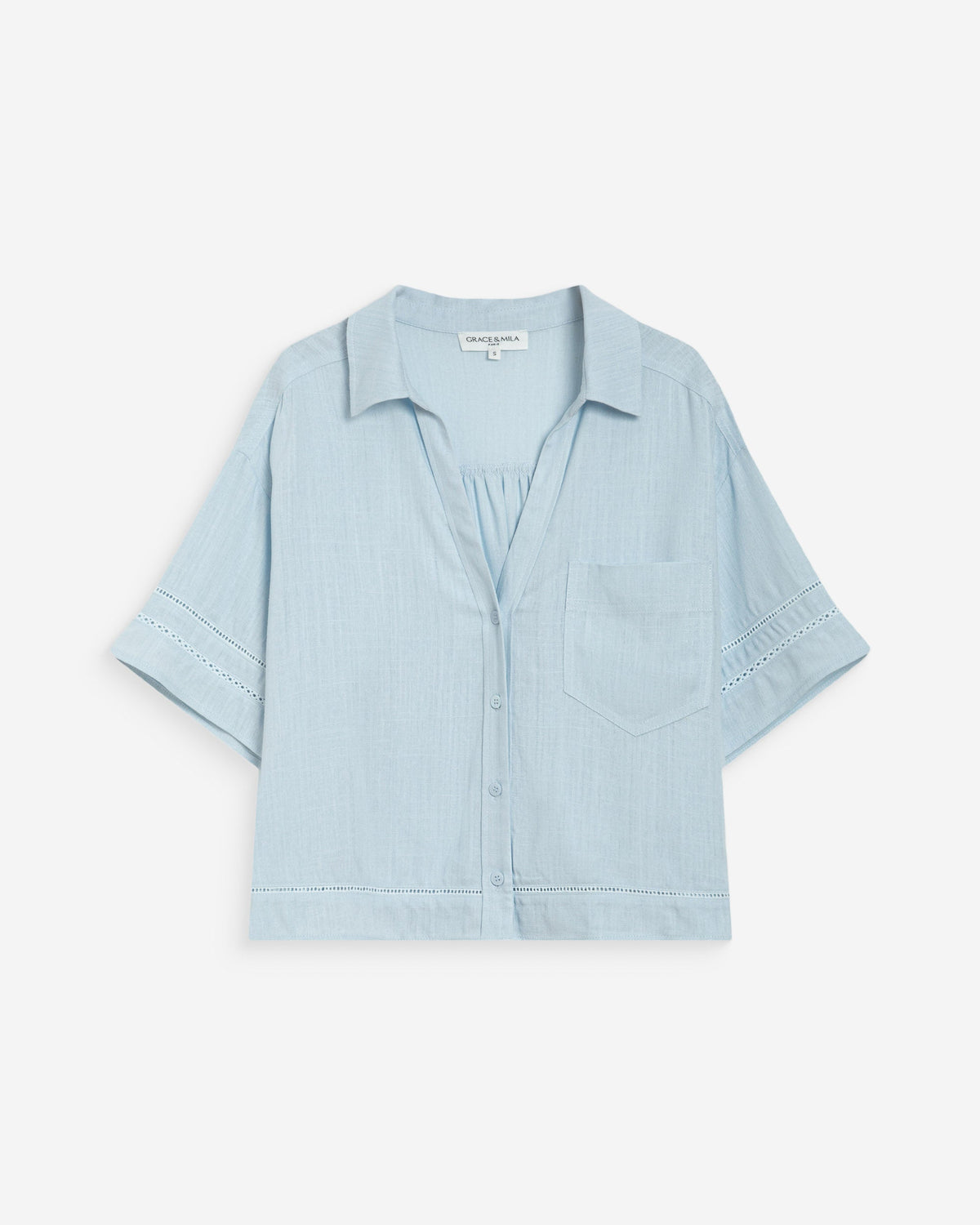 Chemise large manches courtes dentelle ciel Winka
