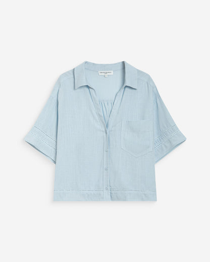 Chemise large manches courtes dentelle ciel Winka
