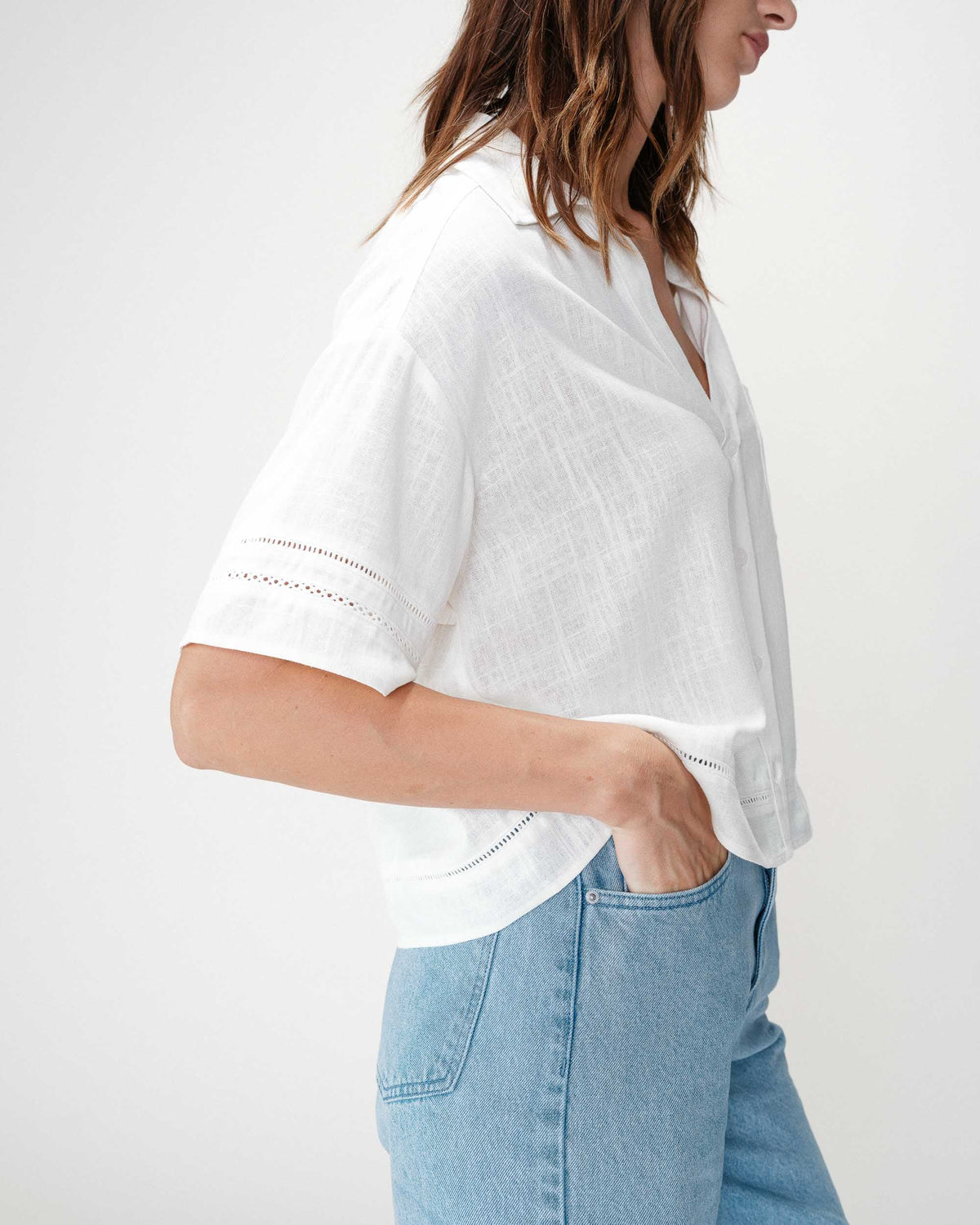 Chemise large manches courtes dentelle white Winka