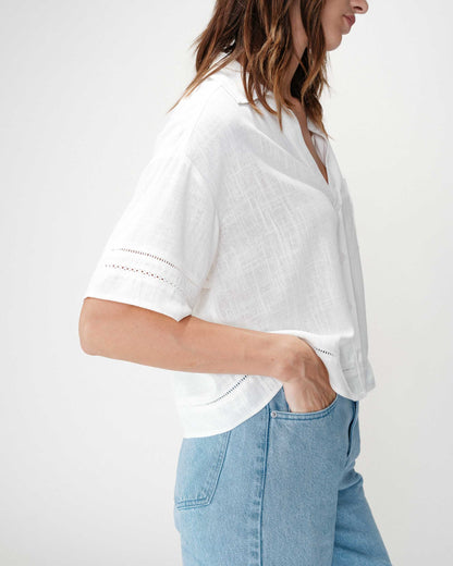 Chemise large manches courtes dentelle white Winka