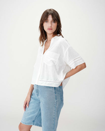Chemise large manches courtes dentelle white Winka