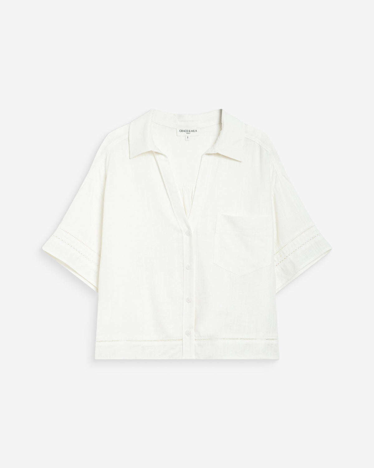 Chemise large manches courtes dentelle white Winka