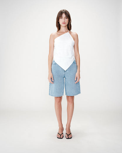 Top en coton brodé asymétrique dos nu white Waiting