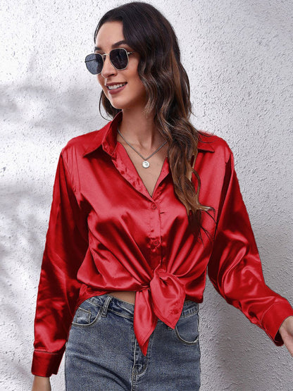 Joëlle-Lou | Blouse Longue à Manches en Satin Élégante pour Femme – Sophistiquée et Confortable