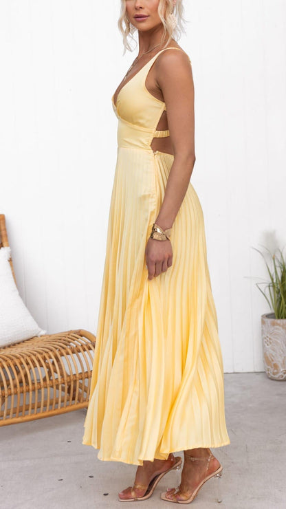 Alma™ | Robe d'Été Plissée en Jaune