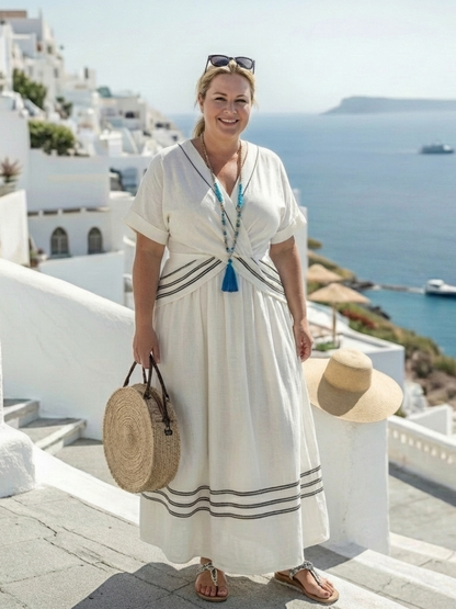 Seren | Robe midi à manches courtes en V style enveloppant
