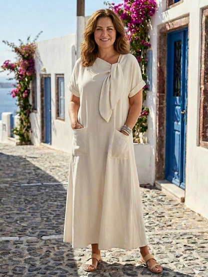 Elowyn | Robe Maxi à Col Rond et Manches Courtes avec Poches