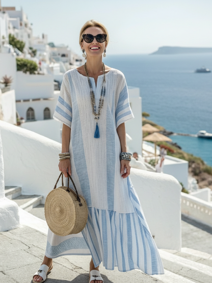 Ione | Robe maxi rayée à col rond et manches courtes