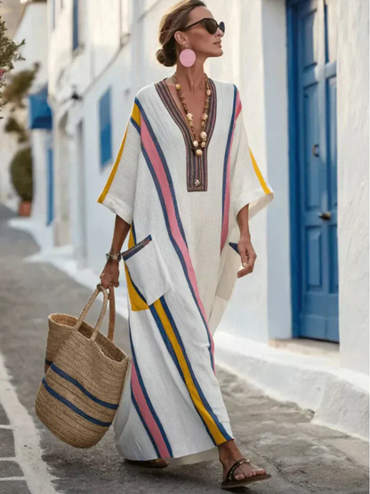 Noemi | Robe Maxi à Manches Mi-Longues et Col V avec Poches