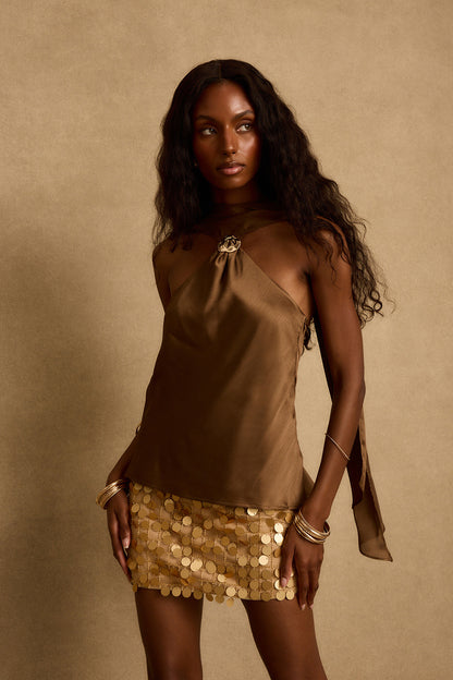 Zuma Olive Satin Scarf Top