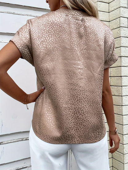 Auralise | Blouse Femme Stylée Col V Manches Courtes Pliées - Confort Bureau & Casual