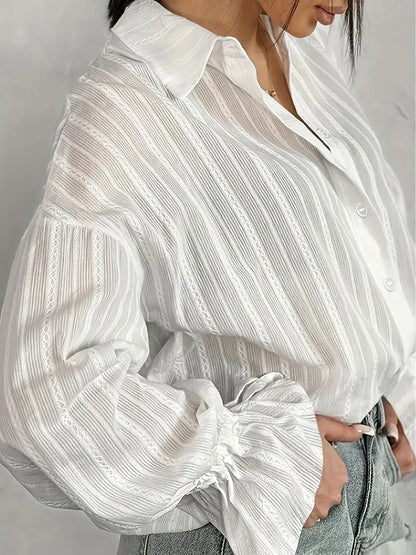 Audeleine | Chemise Femme Rayée à Col Revers et Manches Longues Boutonnées