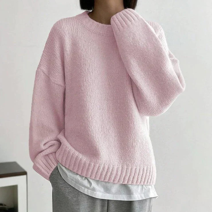Lisel | Pull Tricoté Rose à Col Rond pour Femme