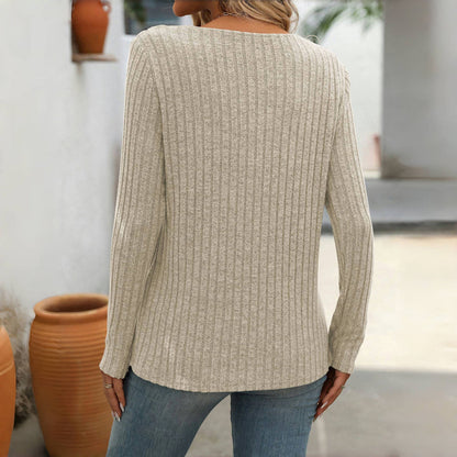 Eulalise | Pull élégant uni à col en V avec détails boutonnés pour femme