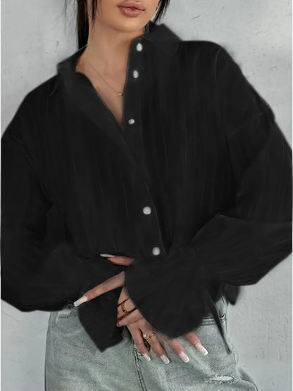 Audeleine | Chemise Femme Rayée à Col Revers et Manches Longues Boutonnées