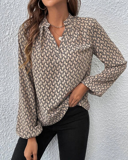 Adalcinde | Blouse Femme – Col V Imprimé Stylé Manches Longues Casual & Bureau