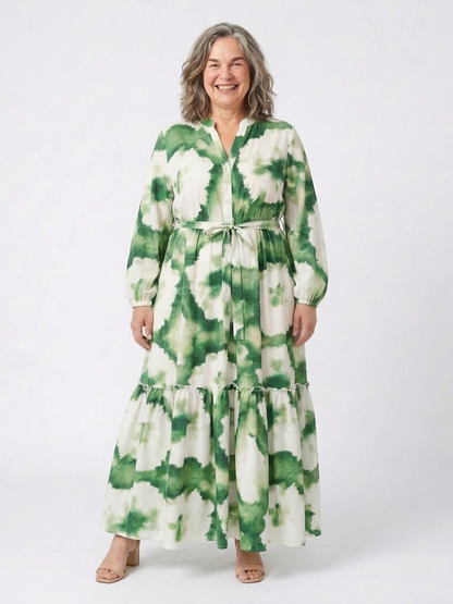 Sabine | Robe Maxi à Manches Longues avec Ceinture à Nouer