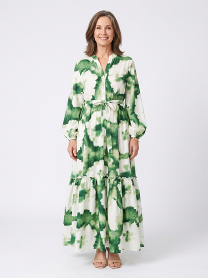 Sabine | Robe Maxi à Manches Longues avec Ceinture à Nouer