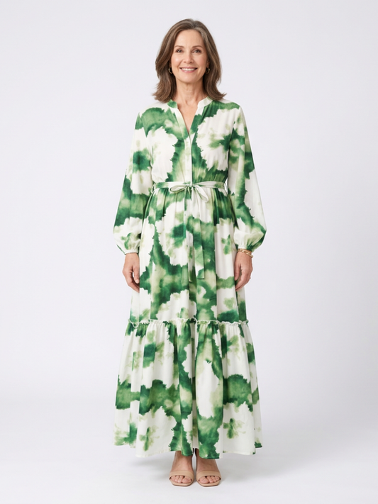 Sabine | Robe Maxi à Manches Longues avec Ceinture à Nouer