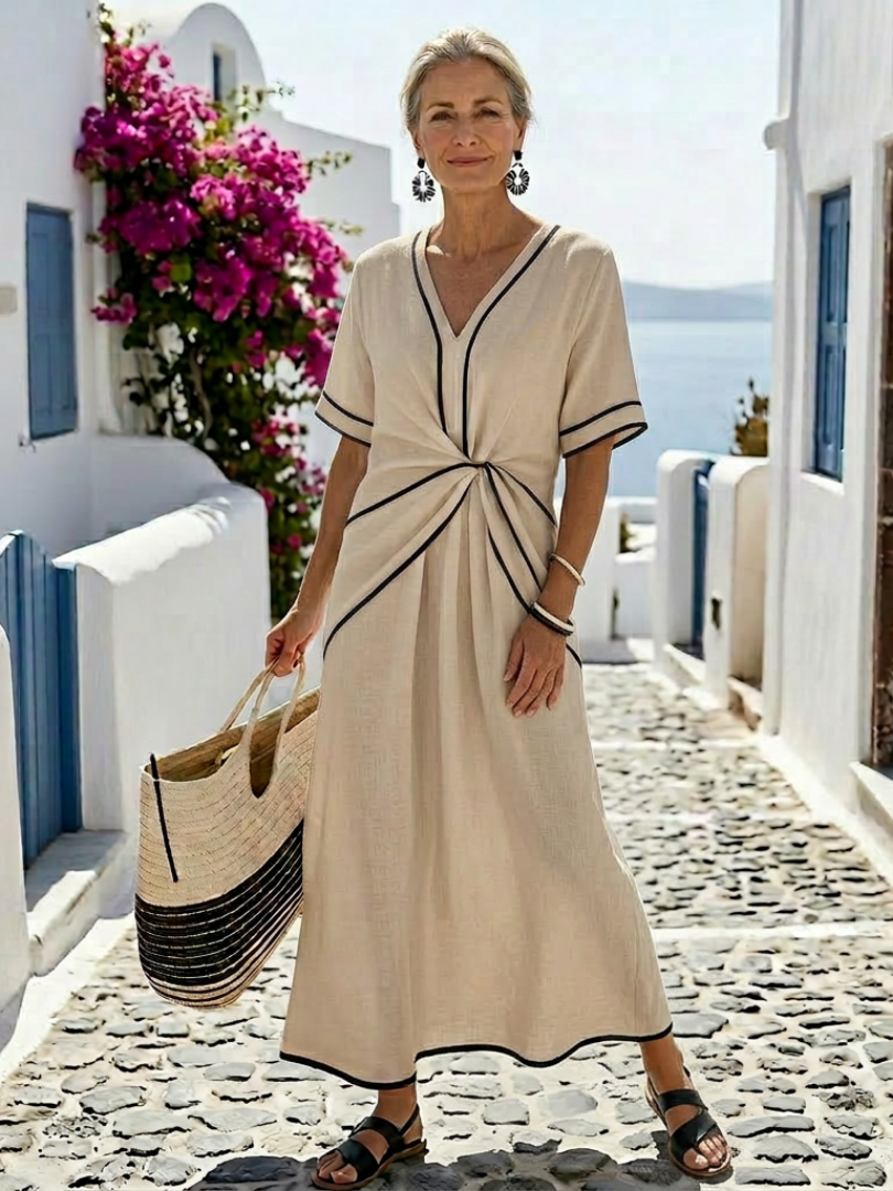 Linnea | Robe midi à manches courtes et décolleté en V