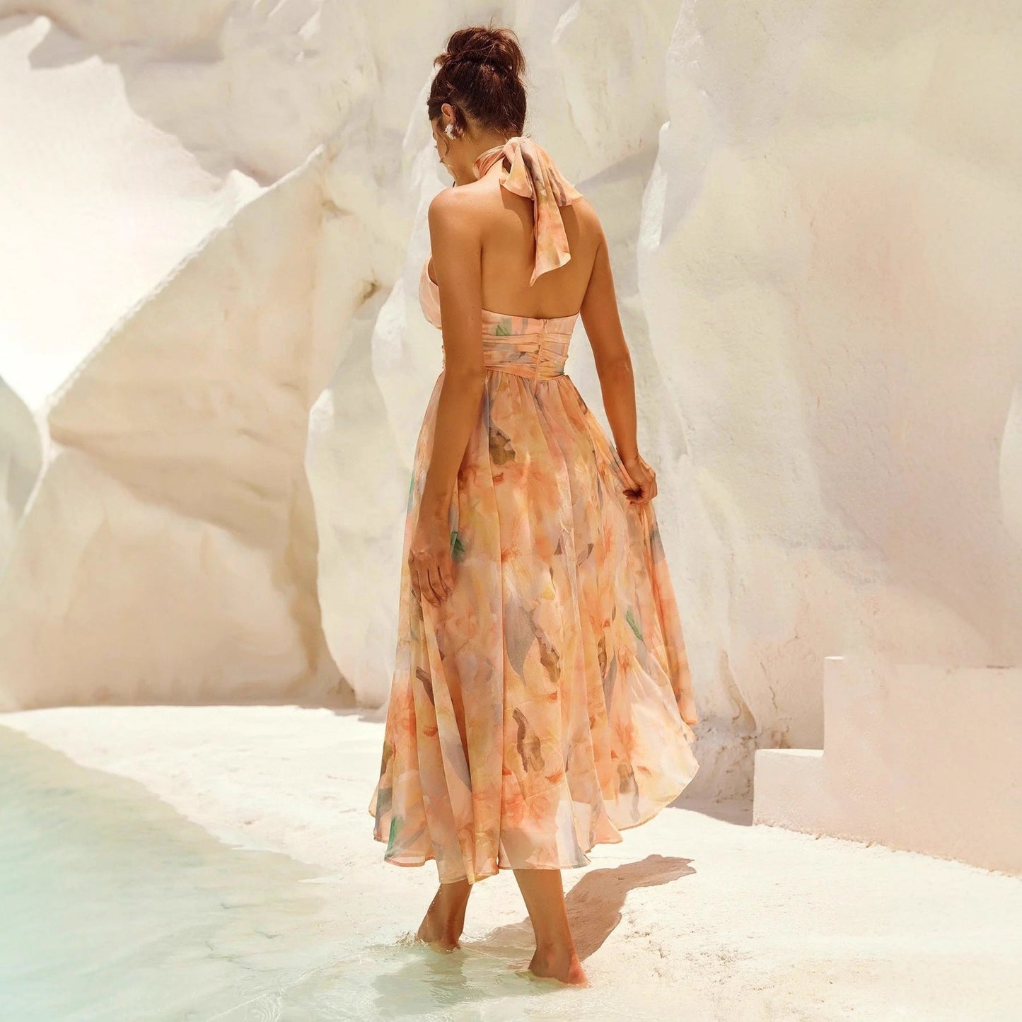 Esther | Robe à Col Halter avec Imprimé Aquarelle