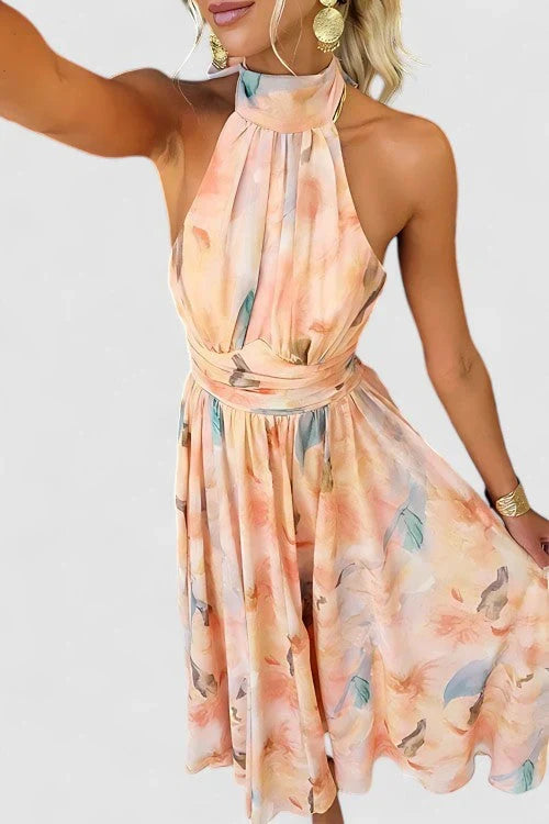 Esther | Robe à Col Halter avec Imprimé Aquarelle