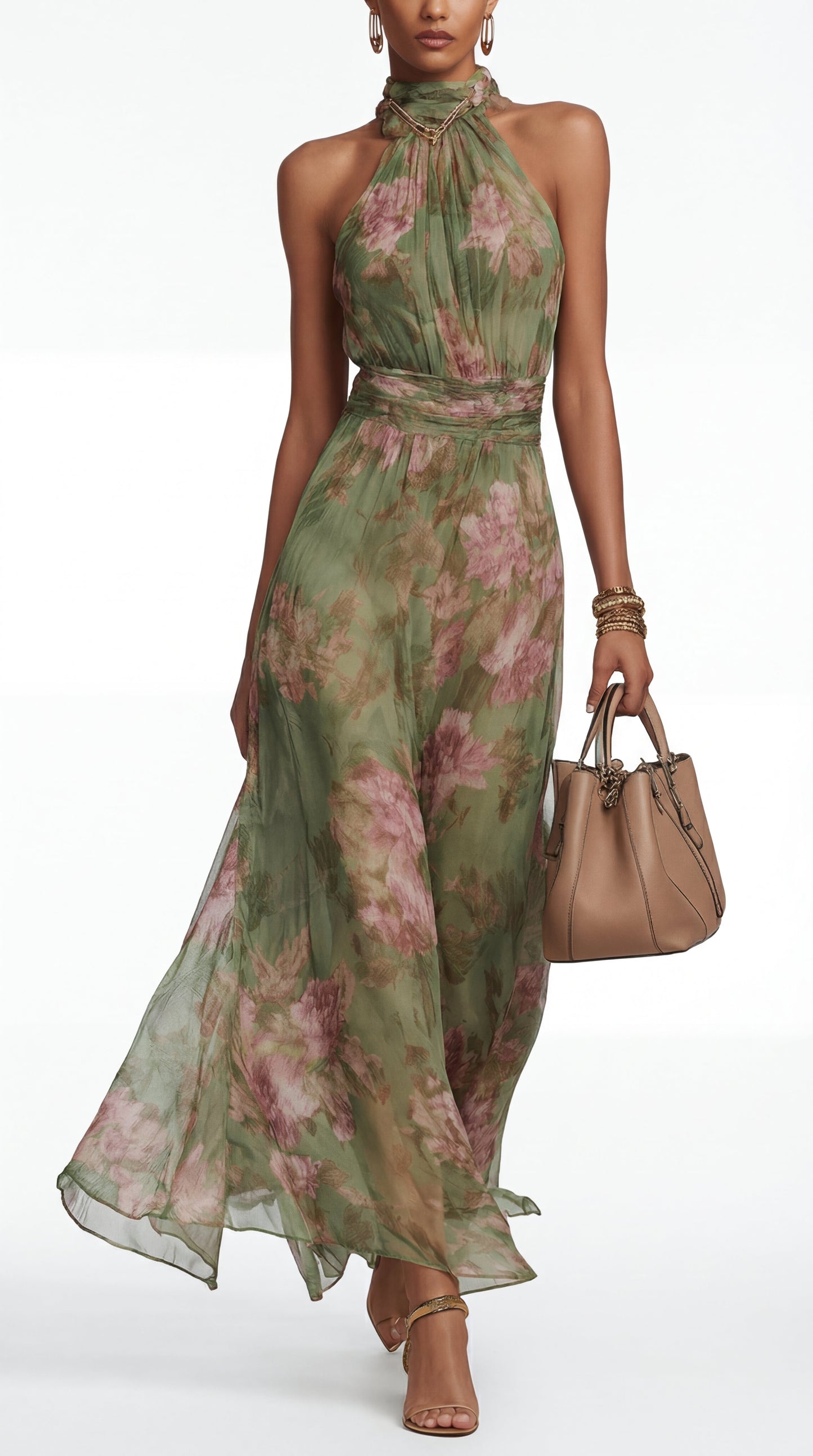 Livia™| Robe maxi halter florale élégante