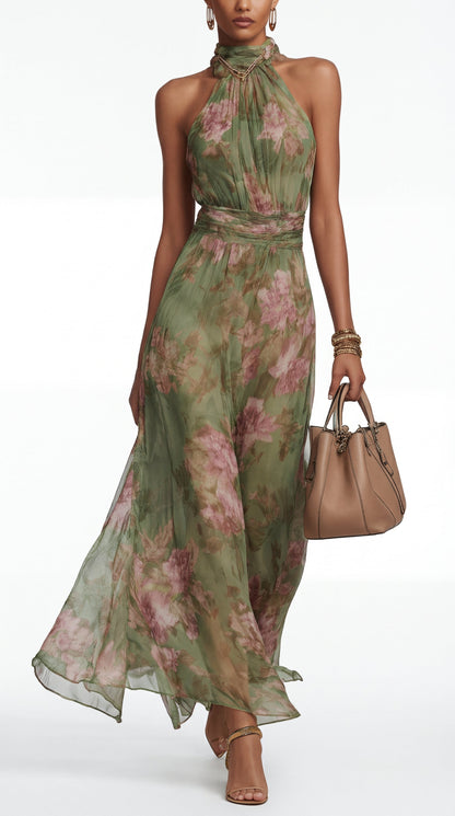 Livia™| Robe maxi halter florale élégante
