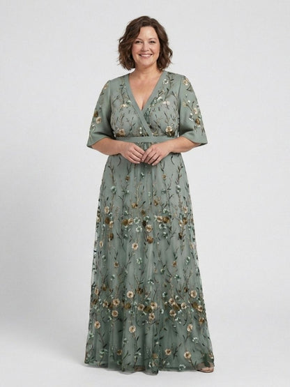 Evadne | Robe Maxi à Manches Courtes en V Floral