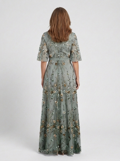 Evadne | Robe Maxi à Manches Courtes en V Floral