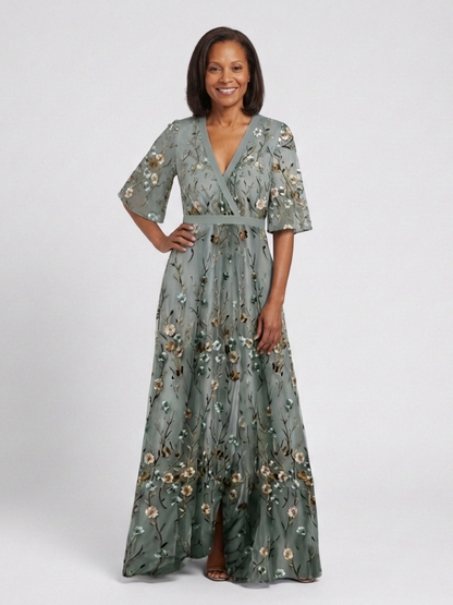 Evadne | Robe Maxi à Manches Courtes en V Floral