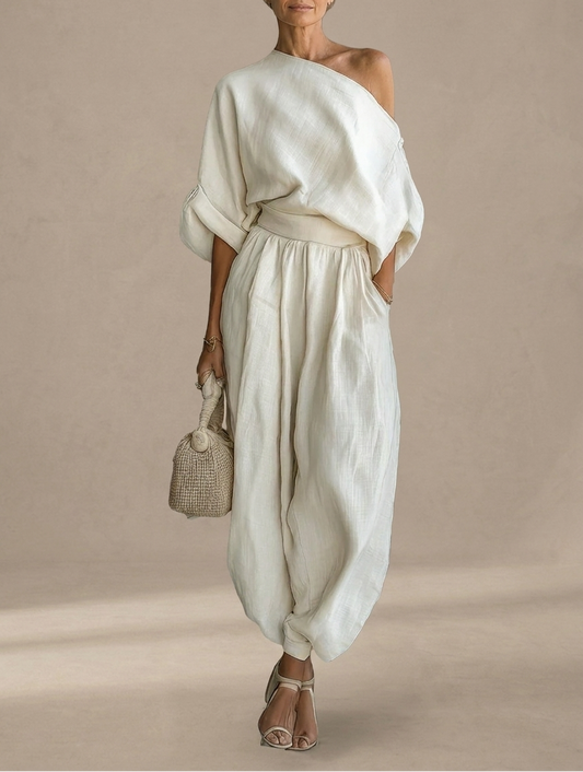 Lisa | Ensemble de Top Doux Off-Shoulder et Pantalons Ajustés