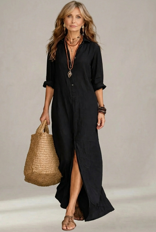 Soline | Robe maxi avec boutons et décolleté en V décontracté