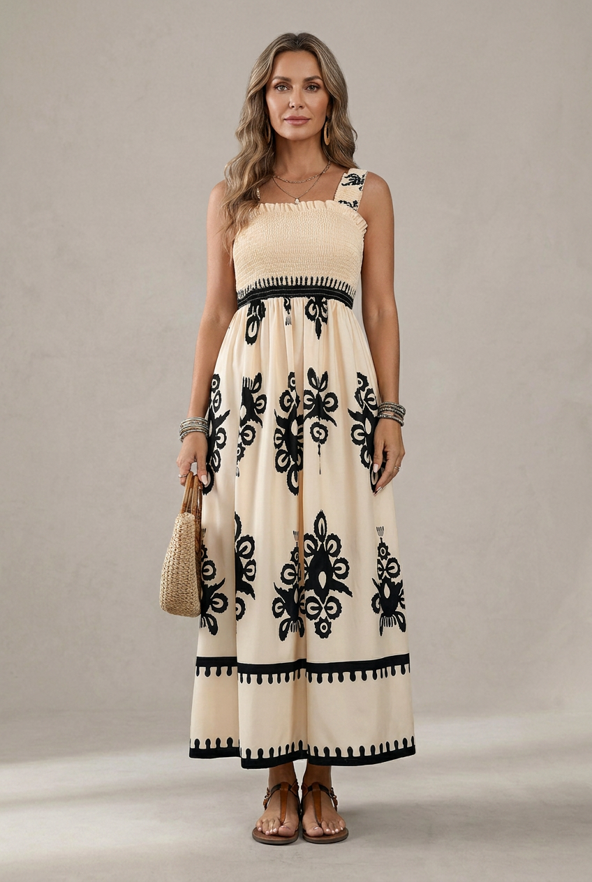 Martina | Robe maxi avec imprimé artistique et taille élastique