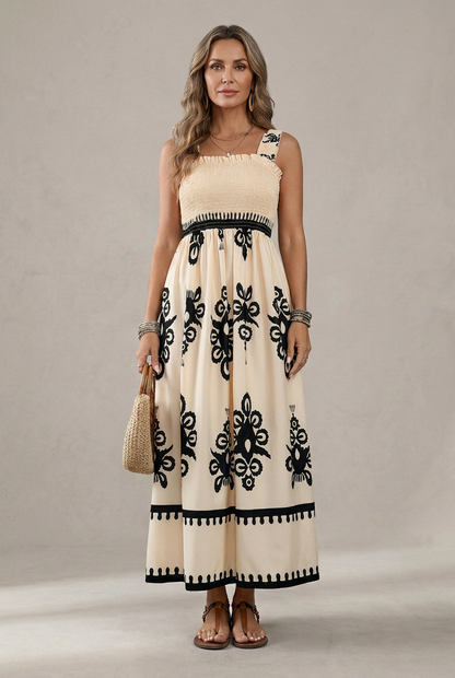 Martina | Robe maxi avec imprimé artistique et taille élastique