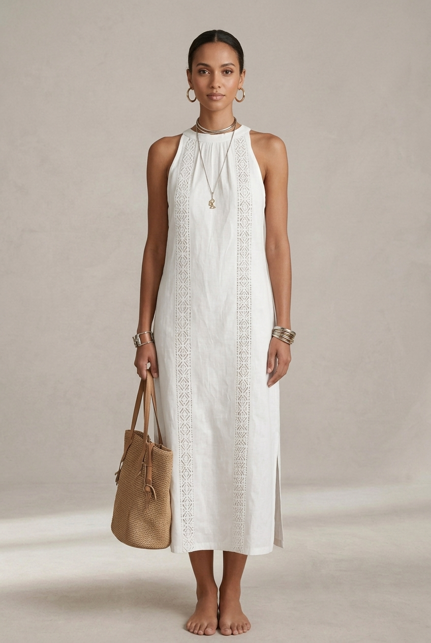 Jimena | Robe midi en lin avec col mao