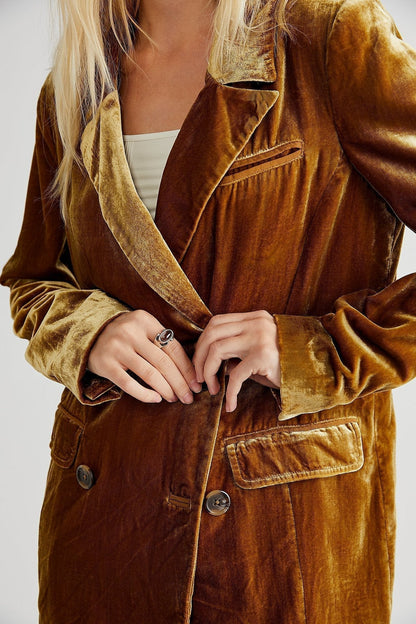 Colombera | Blazer femme velours couleur unie col classique à boutons croisés