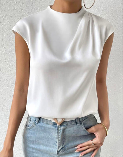 Laurianne | Blouse d’Été Femme Sans Manches à Col Rond et Pliage Élégant
